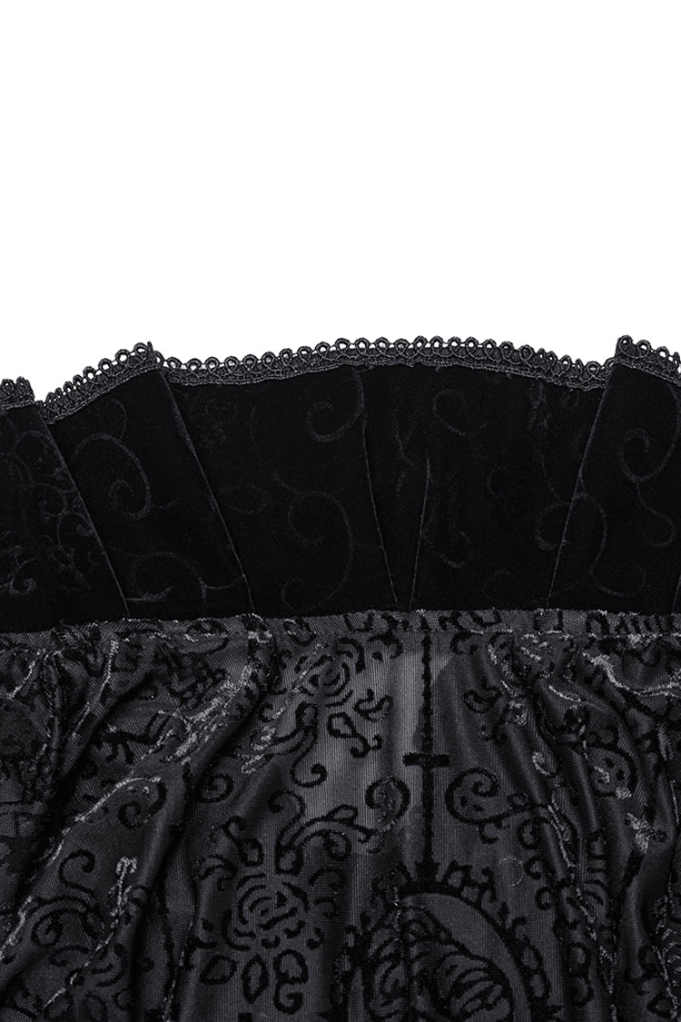 Black Stand Collar Long Sleeves Print Ruffle Men's Gothic Blouse