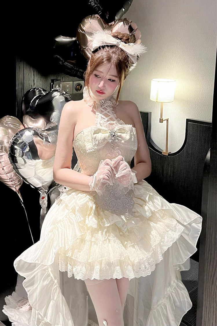 Ivory [Eternal Temple] Halterneck Ruffle Bowknot Lace Sweet Princess Lolita Dress