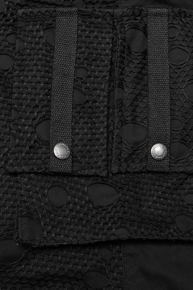 Black Stitching Mesh Metal Ring Decoration Men's Steampunk Pants