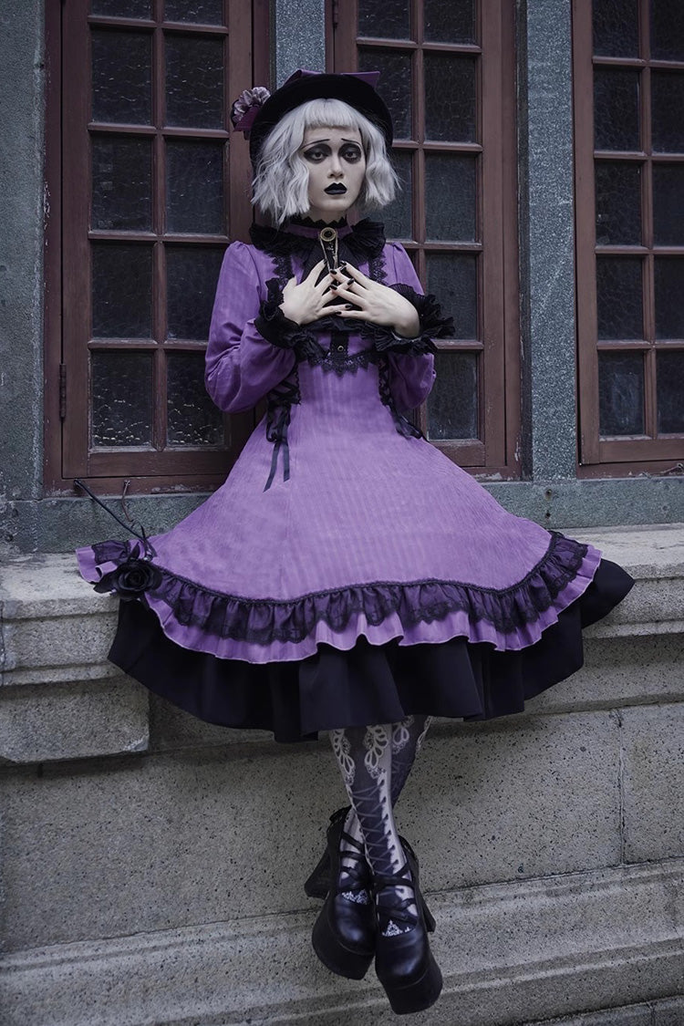 Point Manor Solid Color Stand Collar Long Sleeves Multi-layer Ruffle Gothic Lolita Dress 5 Colors