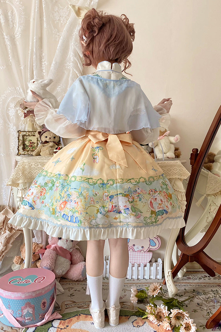 Multi-Color Fairy Rabbit Print Ruffle Bowknot Sweet Chinese Style Princess Lolita Dress