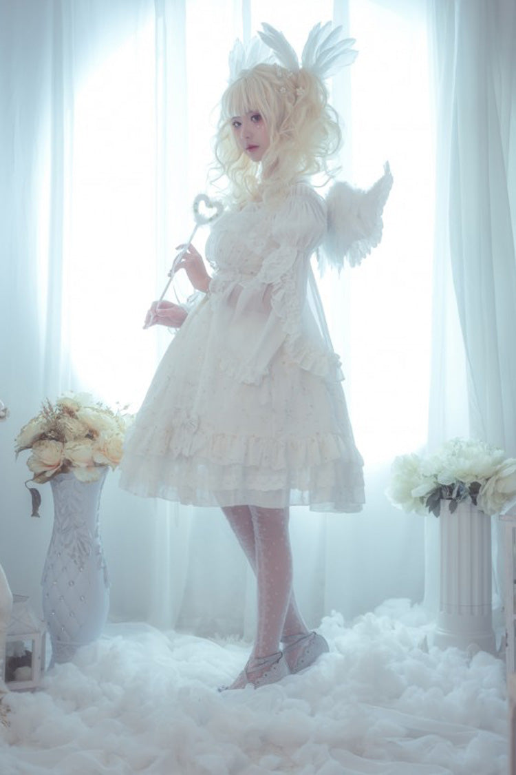 [Wishing Stars] Double-Layered Ruffle Bowknot Lace-Up Gothic Lolita Jsk Dress Version 1