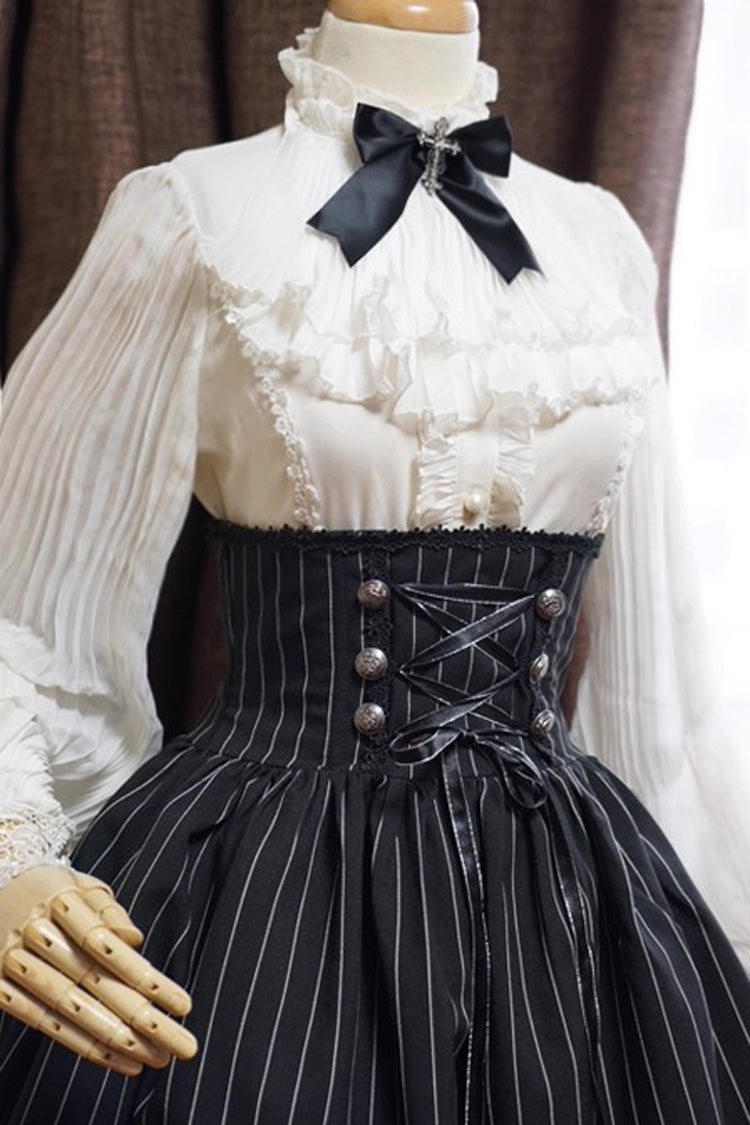 White Stand Collar Long Sleeves Ruffle Classic Elegant Lolita Blouse