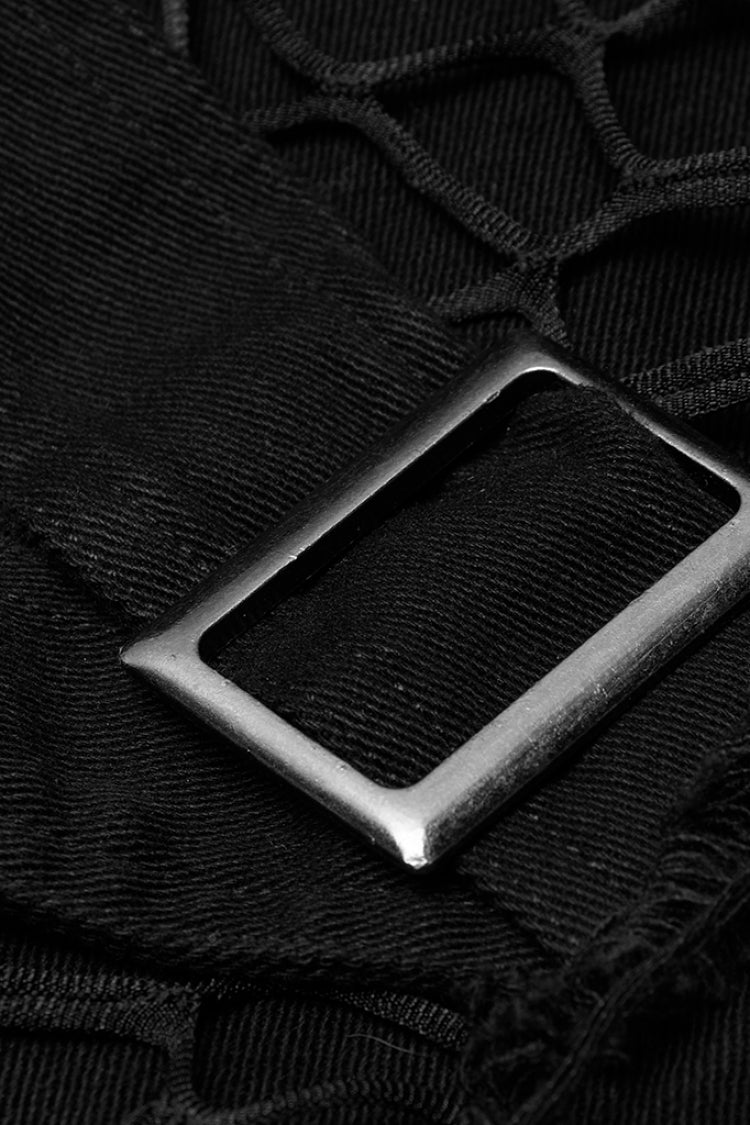 Schwarze Metallschnalle Bandage Hohlnähte Unregelmäßig zerrissene Gothic-Hose für Herren