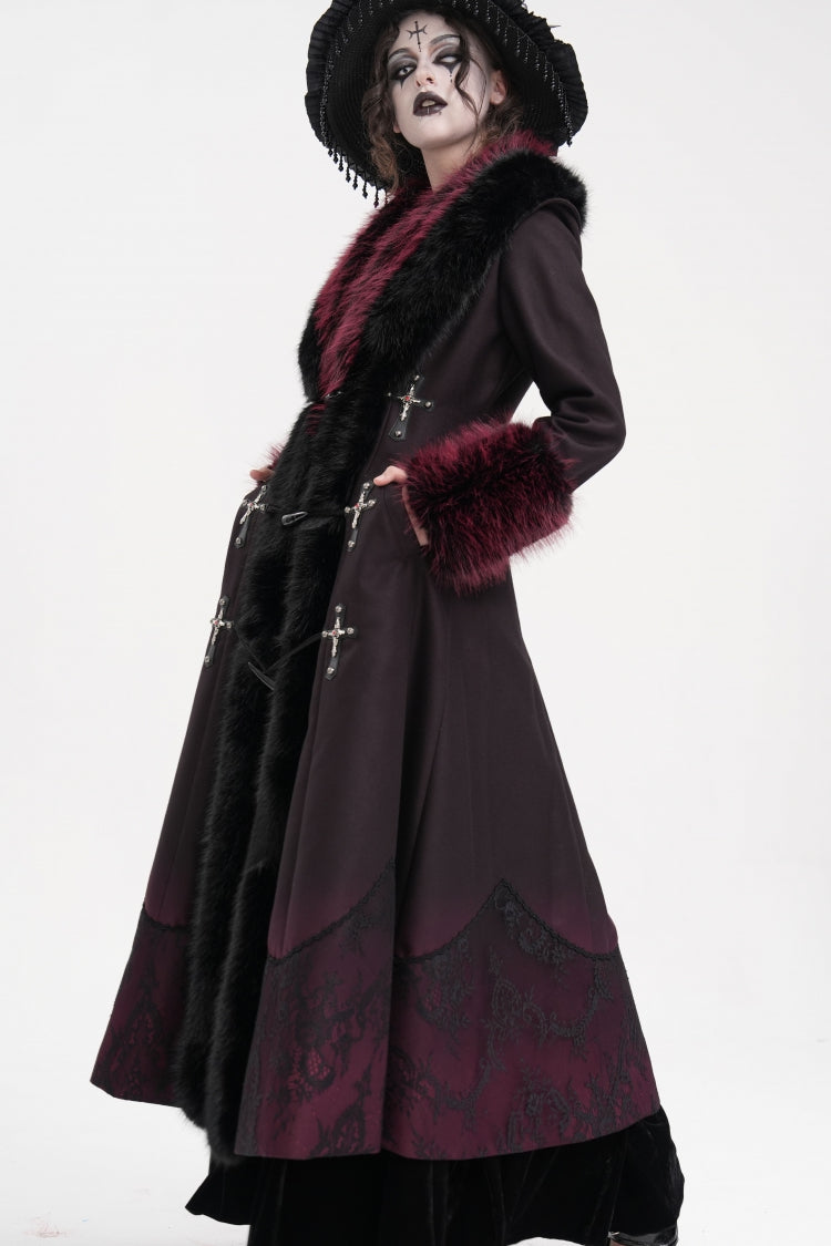 Black/Red Cross Long Sleeves Lace Women's Gothic Long Coat