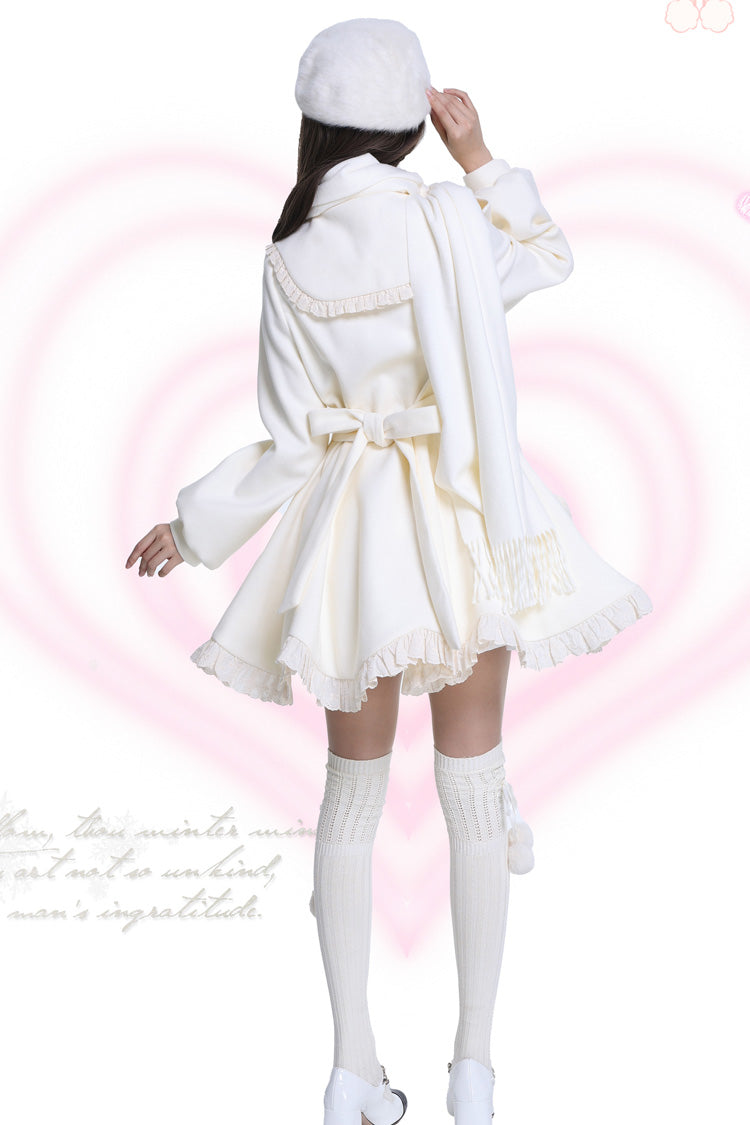 [Wintersonate] Langärmliger Rüschen-Schleifenknoten Süßer Eleganter Prinzessinnen-Lolita-Mantel 2 Farben