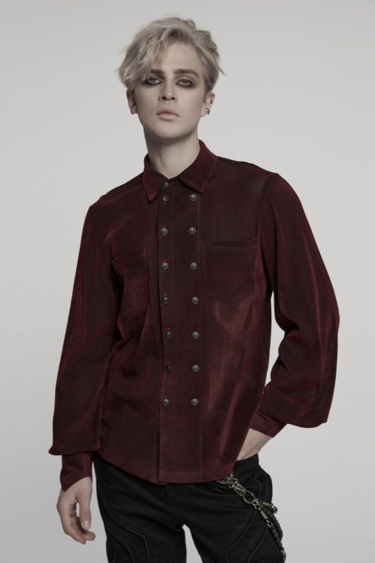 Schwarz/Rot Doppelreihige Lange Puffärmel Herren Gothic Bluse 