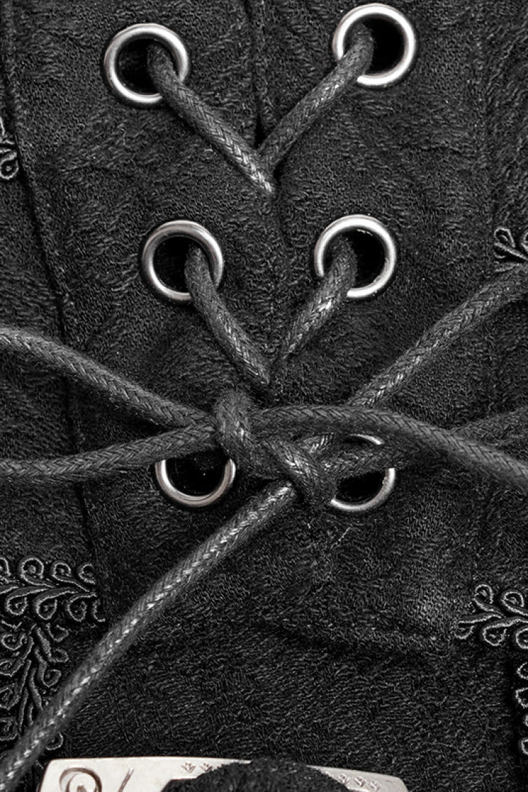 Black Jacquard Embroidery Metal Buckle Men's Steampunk Vintage Skirt