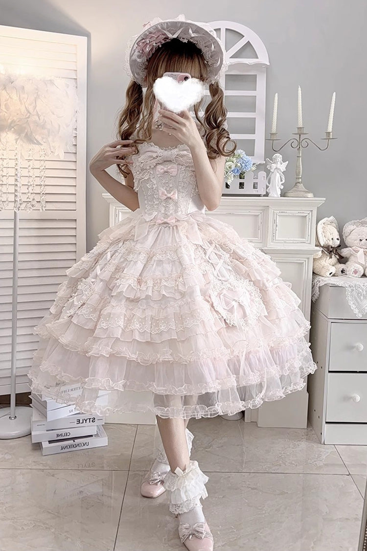 Pink [Sweetheart Diary] Multi-Layered Ruffle Hanayome Embroidery Bowknot Lace Sweet Lolita Jsk Dress