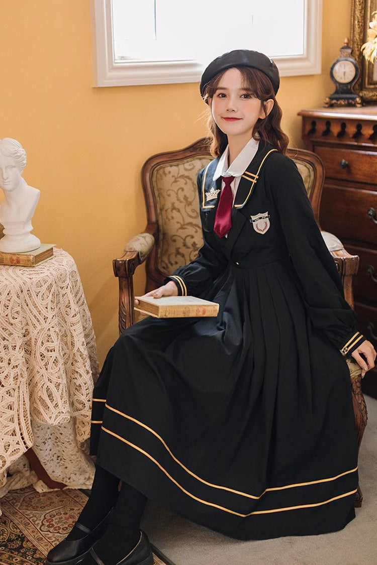 Black Long Sleeves Embroidery Sweet College Style Elegant Lolita Dress