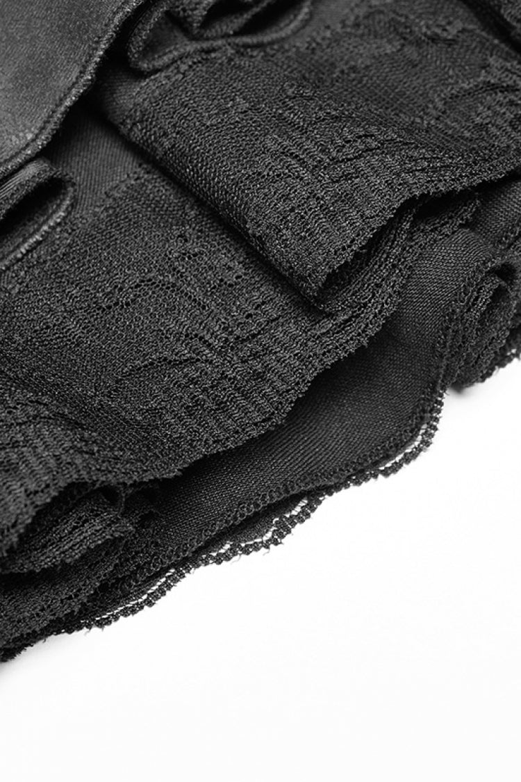 Black Multi-layer PU Leather Stitching Lace Women's Steampunk Skirt