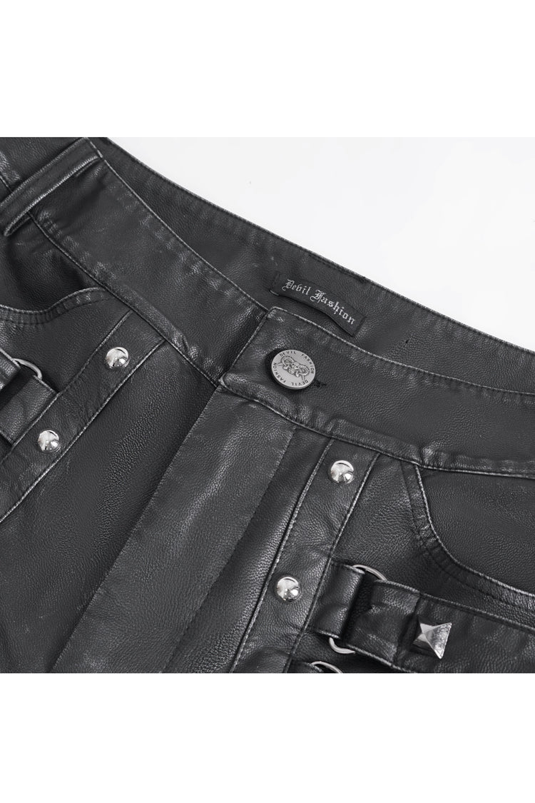 Black Big Pocket Faux Leather Men's Gothic Pants