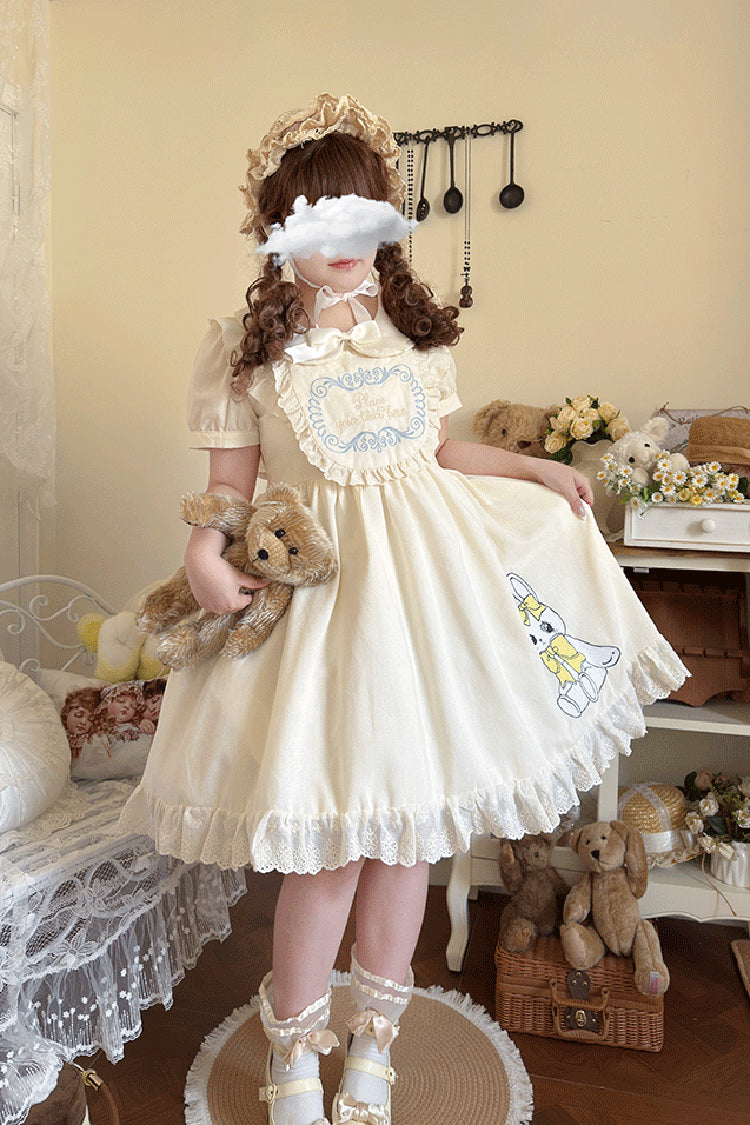 Apricot [Sweet Dream Bunny] Doll Collar Short Sleeves Ruffle Embroidery Bowknot Sweet Plus Size Lolita Dress