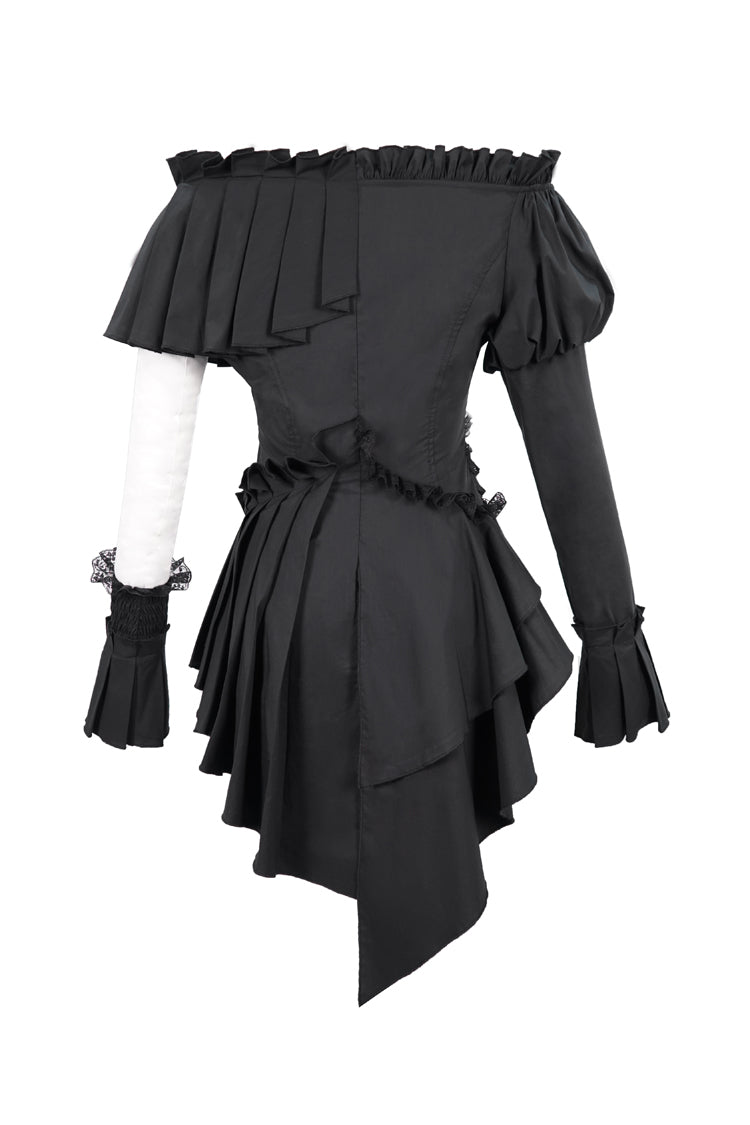 Black Off Shoulder Front Chest Frill Irregular Hem Women's Gothic Blouse