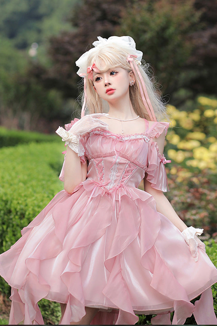 Princess Wedding High Waisted Lace Sweet Lolita Strapless Dress 2 Colors