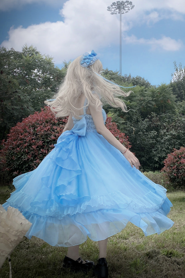 Blue [Moonlight Sonata] Ruffle Cardigan Bowknot Lace Sweet Vintage Lolita Jsk Dress
