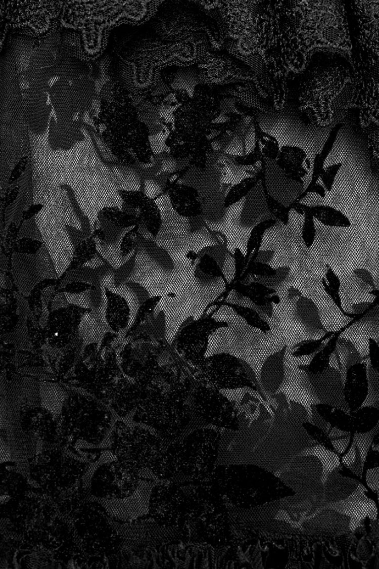 Black Multi-layer Print Ruffle Stitching Lace Sheer Women's Gothic Gorgeous Skirt
