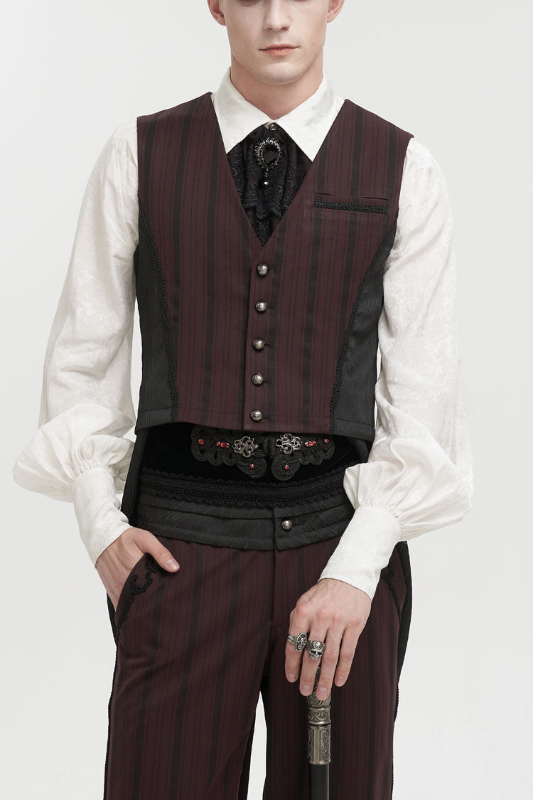 Red Retro Micro-Elastic Thick Stripe Stitching Three-Dimensional Texture Detachable Men's Punk Swallowtail Vest