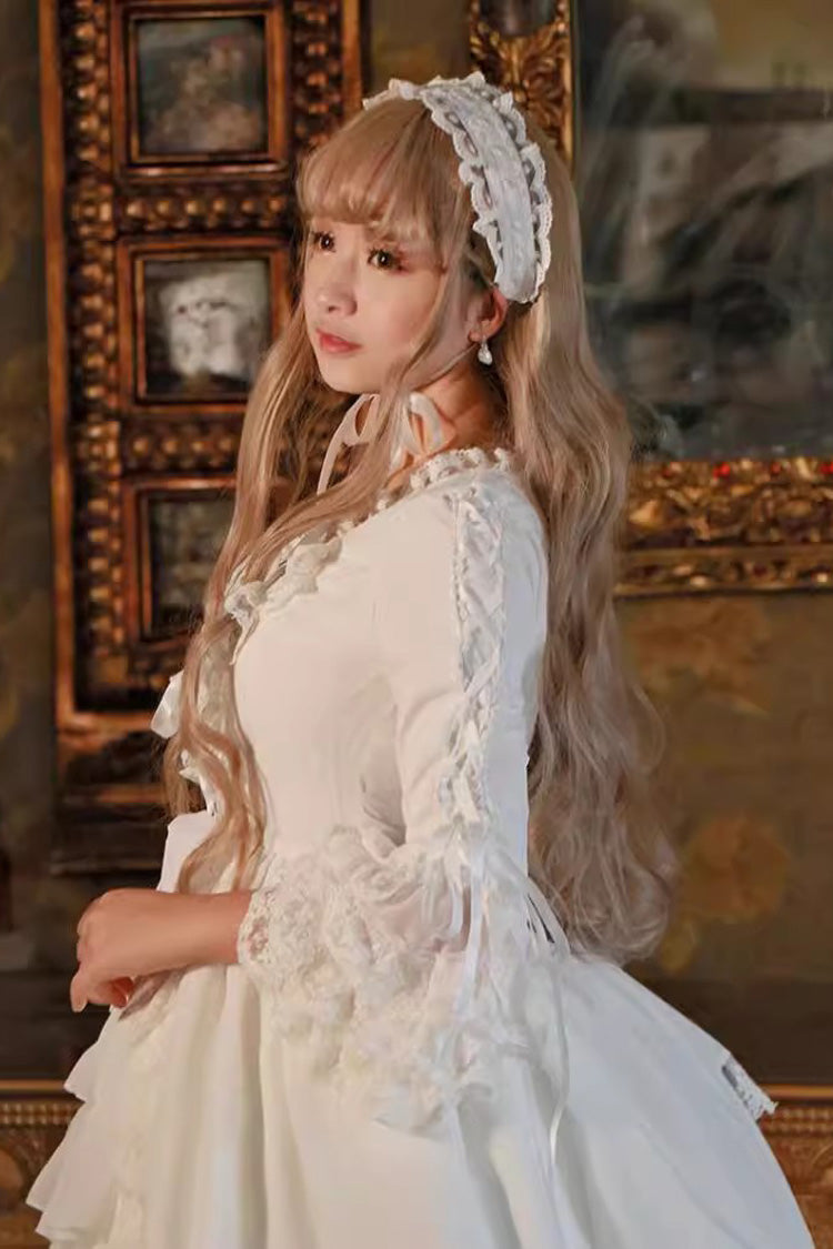 ホワイト ロングスリーブ フリル 花嫁カーディガン 蝶結び スイート ロリータ ドレス