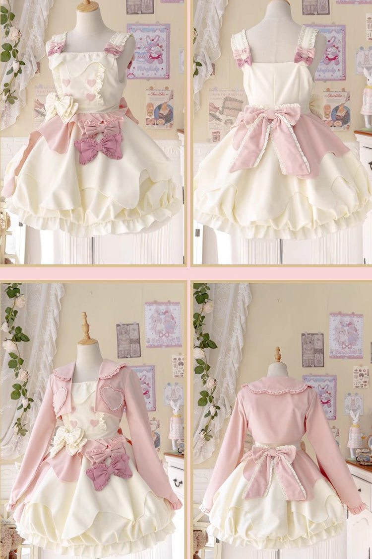 Pink/White [Milk Fufu] Sleeveless Ruffle Bowknot Sweet Lolita Jsk Dress