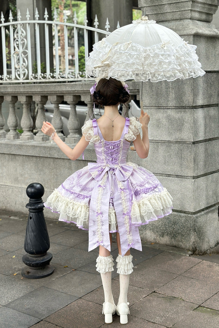 Purple [Dreaming Butterfly] Multi-Layered Jacquard Ruffle Bowknot Lace Sweet Princess Lolita Jsk Dress
