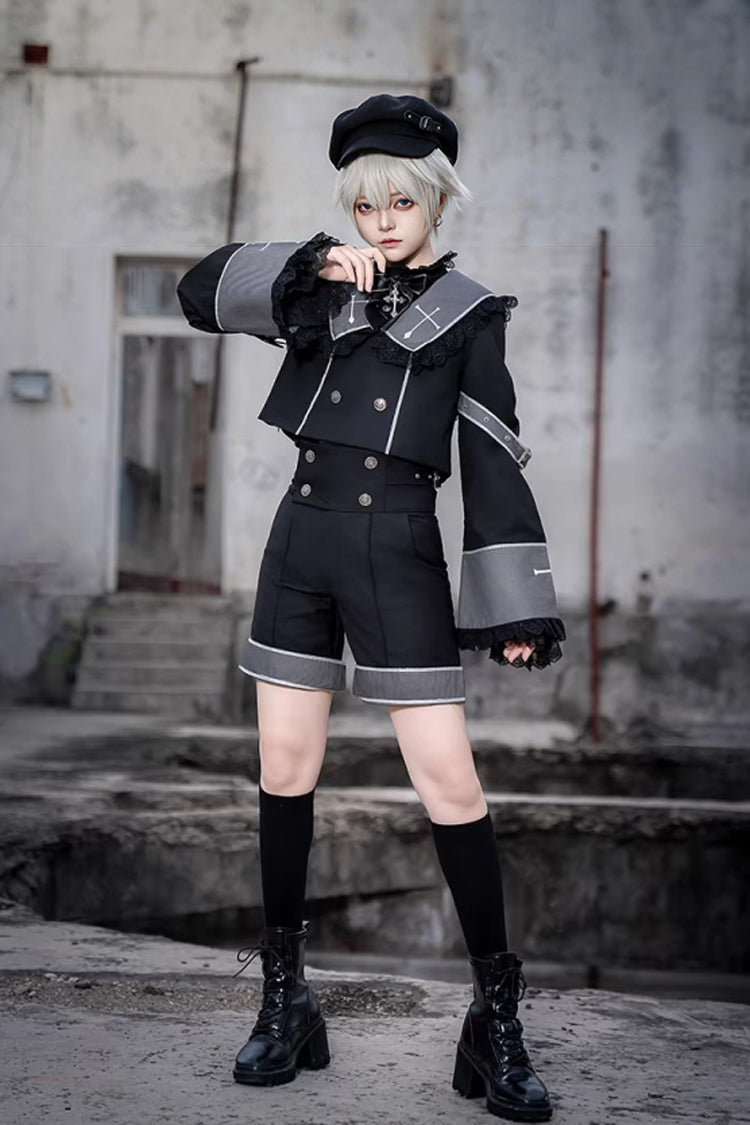 Black [Rules of the Otherworld] Long Sleeves Gothic Ouji Lolita Shorts Coat Set