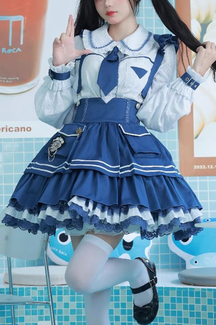 Officer Rabbit Multi-layer Ruffle Sweet Lolita Strap Dress 4 Colors