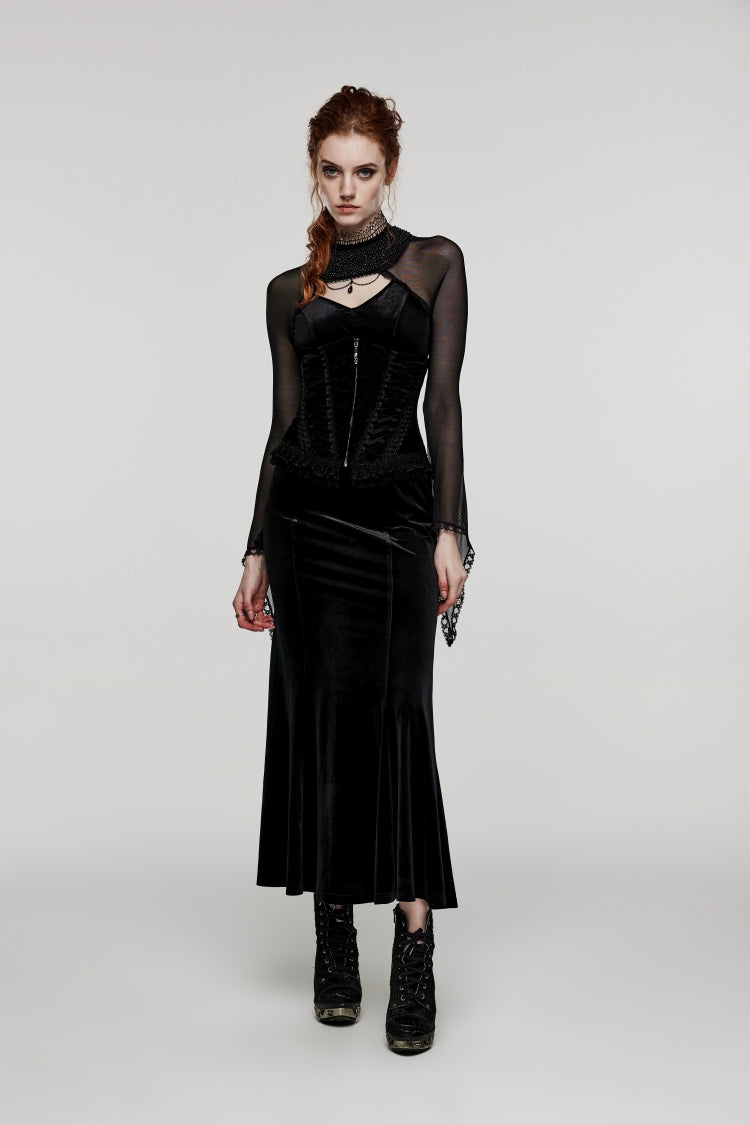 Schwarzes Spitzen-Schnürkorsett mit schmaler Passform und Reißverschluss für Damen im Gothic-Stil, königliches Unterbrustkorsett