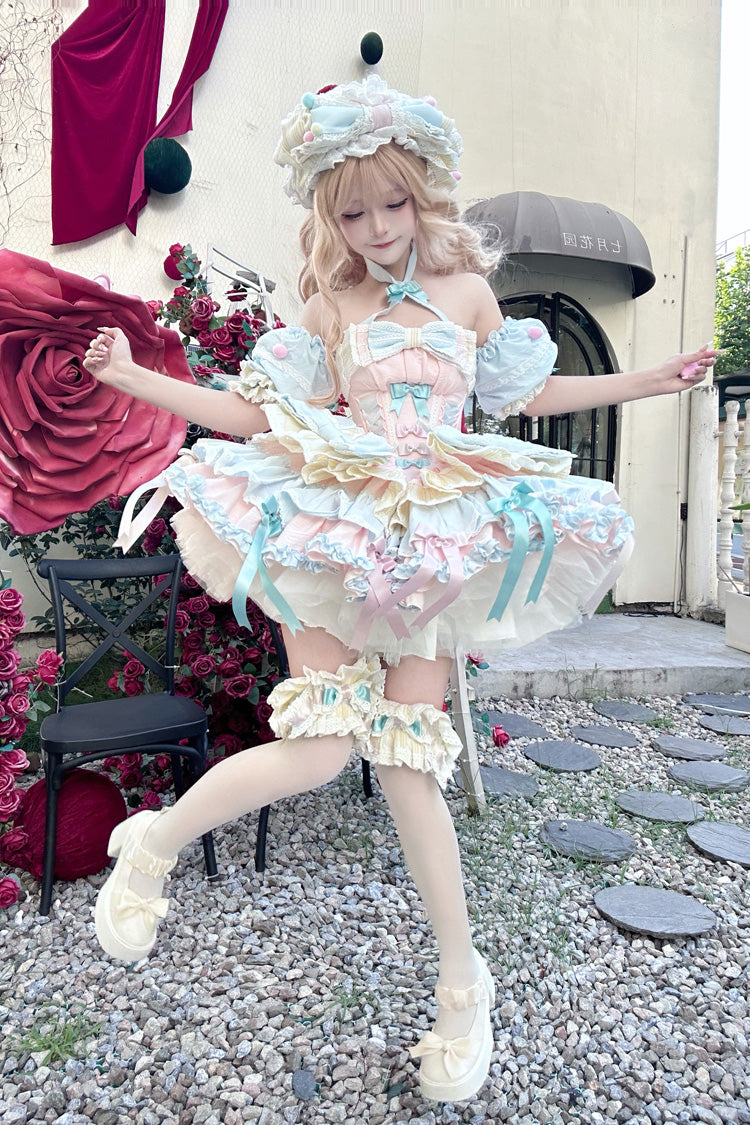 Multi-Color [Ribbon Dance] Multi-Layered Ruffle Bowknot Lace-Up Sweet Princess Lolita Dress