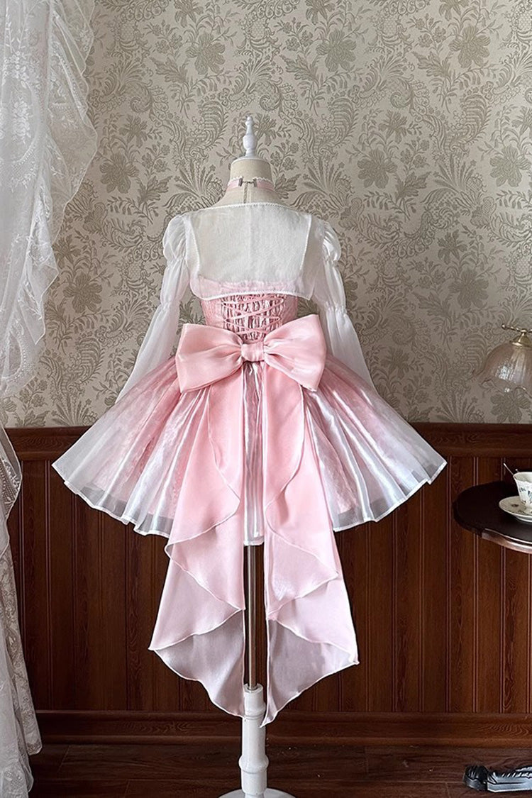 Pink Sleeveless Ruffle Bowknot Sweet Princess Fish Bone Bridesmaid Lolita Jsk Dress