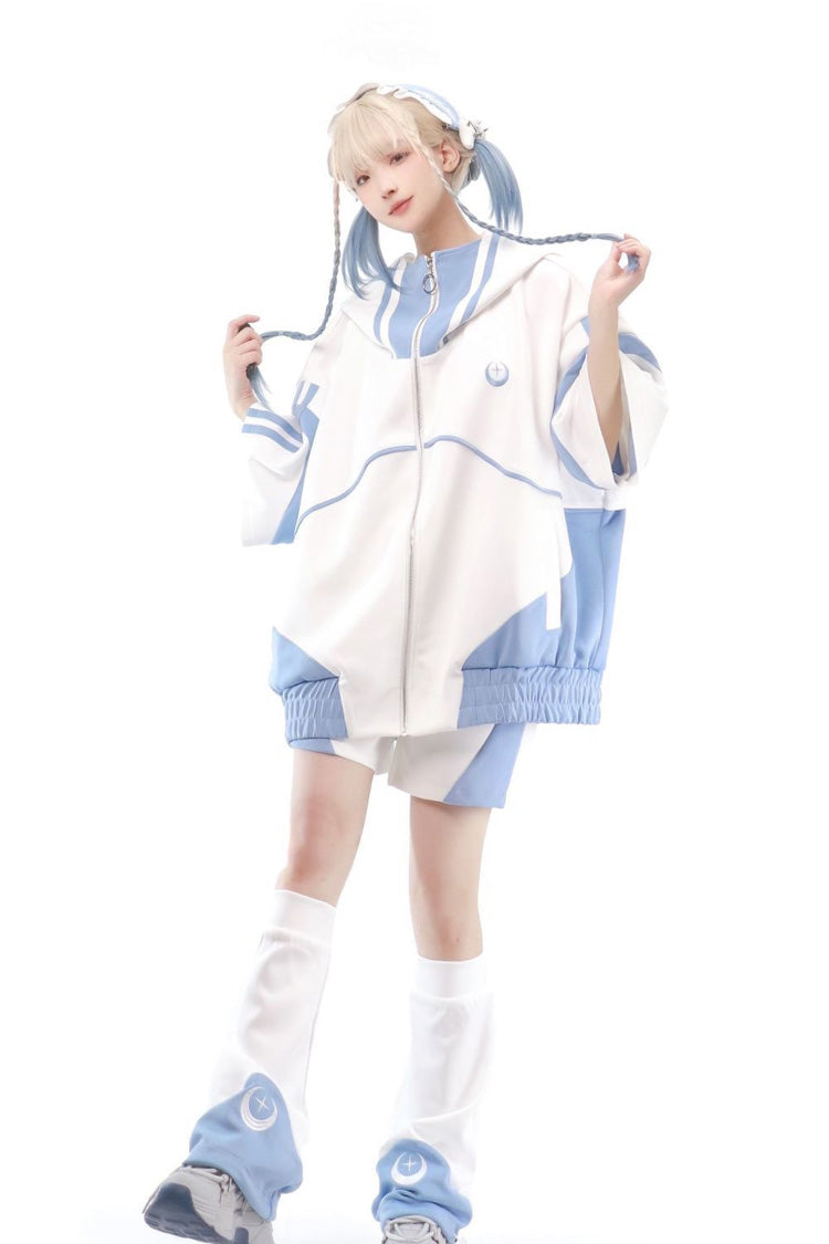 Blue/White [Star Waves] Half Sleeves Jirai Kei Coat