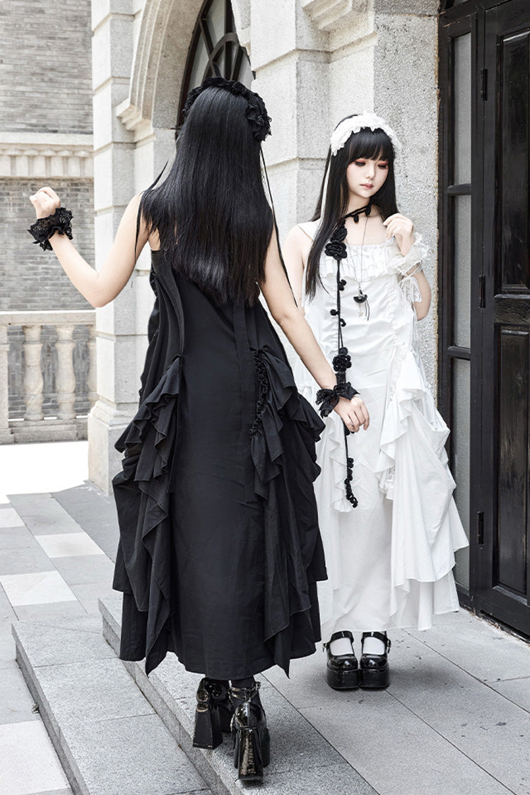 Robe à bretelles gothique Lolita sans manches blanche [Dream] avec volants 