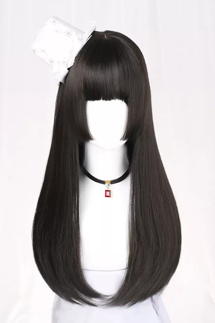 Black Hime Cut Long Straight Hair Gothic Lolita Wig
