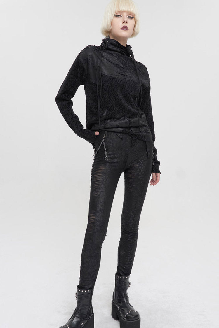 Black Wool Fabric Distressed Stitching Irregularly Pointed Hem Decadent Wind Long Sleeve Women's Punk Sweater