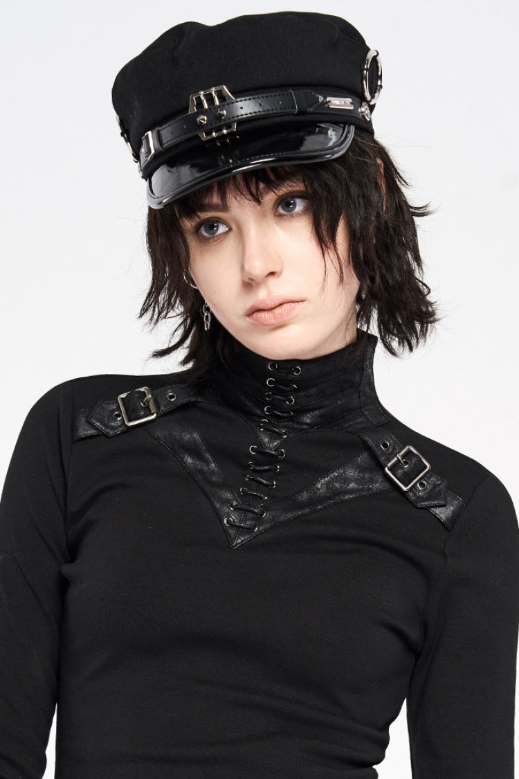 Black Metal Buckle Rivets Women's Gothic Hat