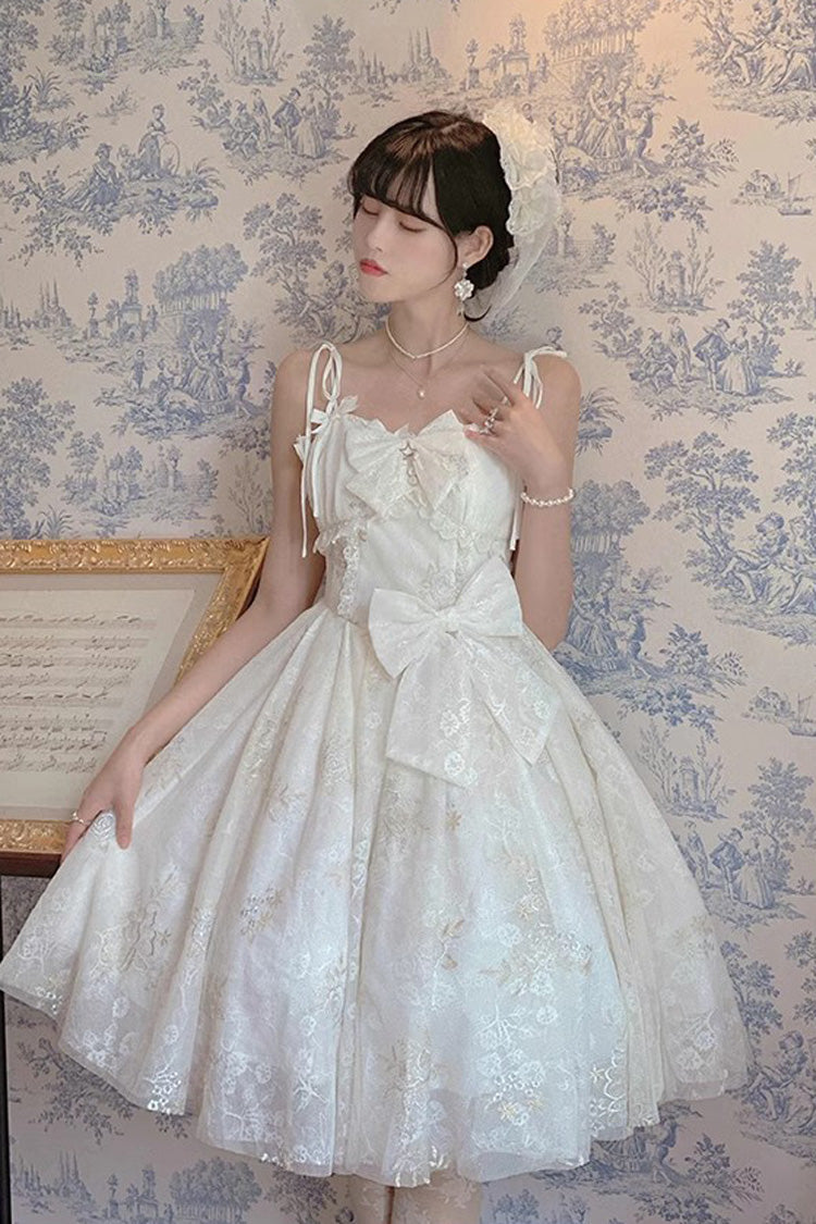 ホワイト プリント Hanayome 刺繍ちょう結びスウィート ロリータ プロム Jsk ドレス