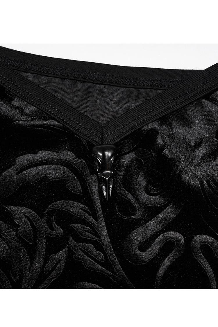 Schwarzer Samt mit personalisiertem Musterdruck, verstellbare Schultergurte, ärmellos, Gothic-Schlinge für Damen in Übergröße