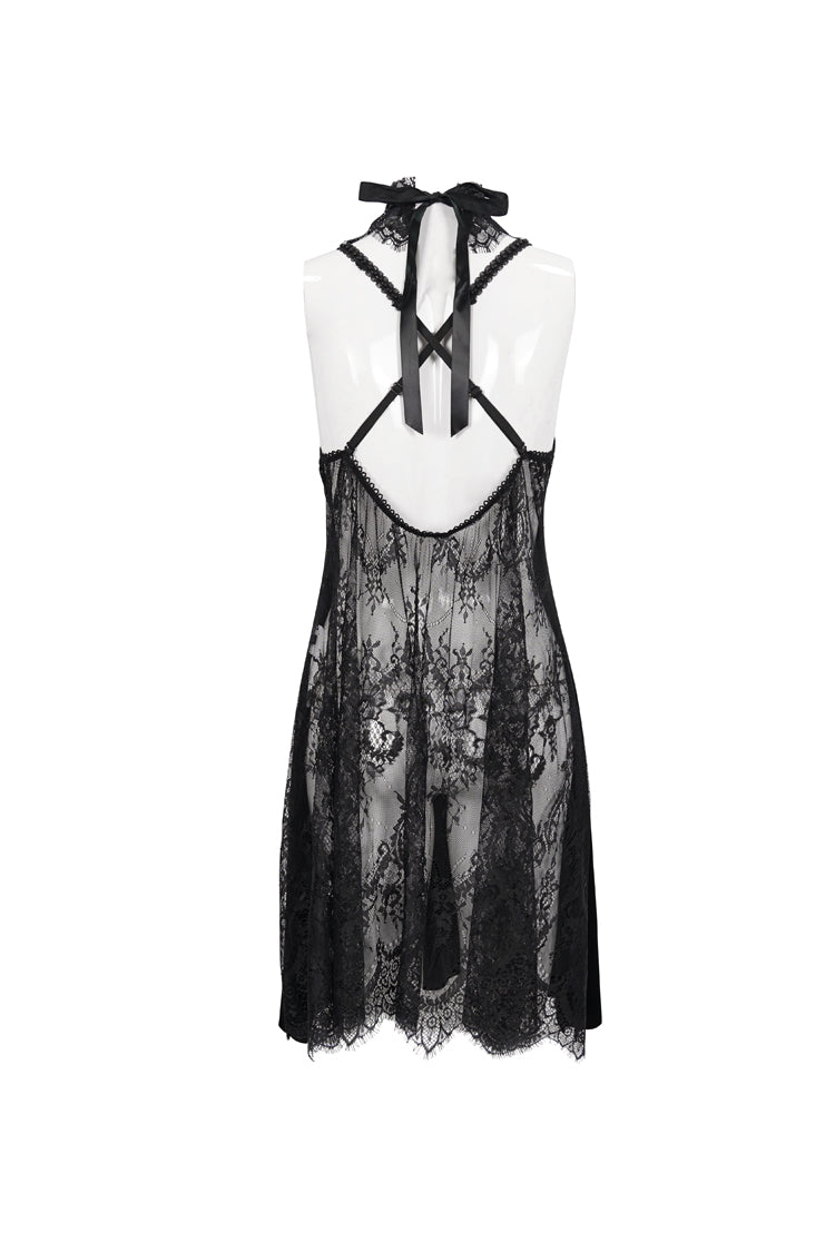 Black Turtleneck Perspective Lace Slit Velvet Sexy Women's Gothic Dresses