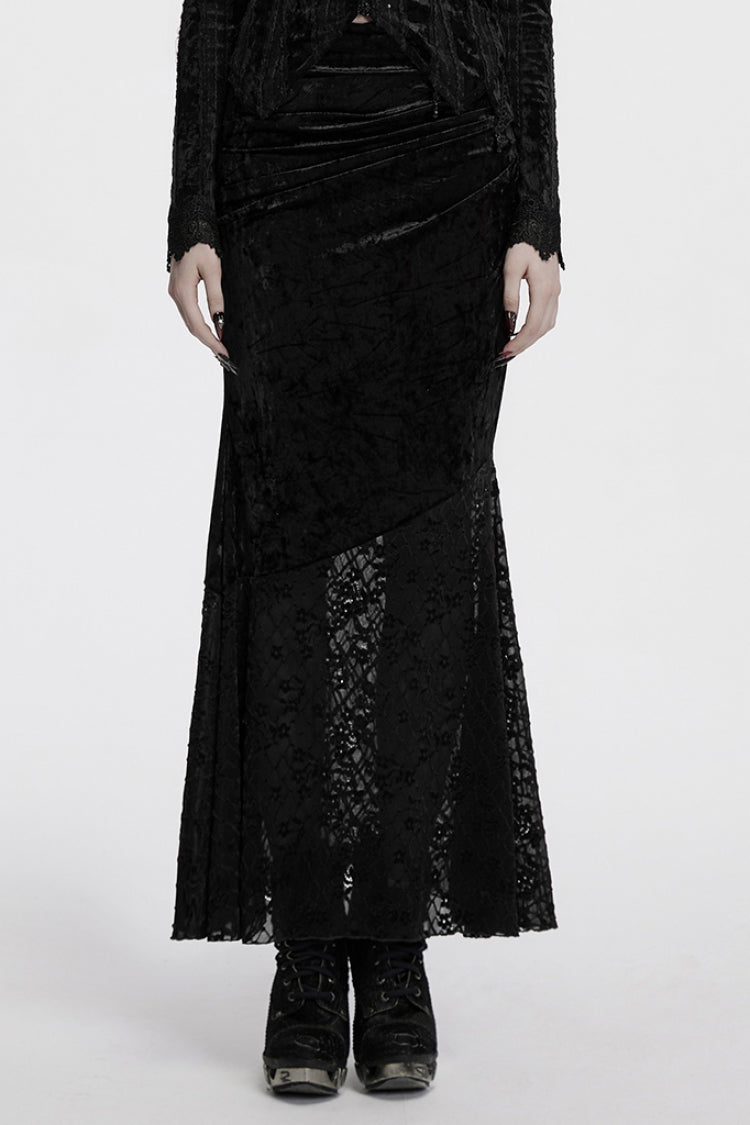 Black Batwing Hollow Embroidery Stitching Lace Women's Gothic Fishtailed Skirt