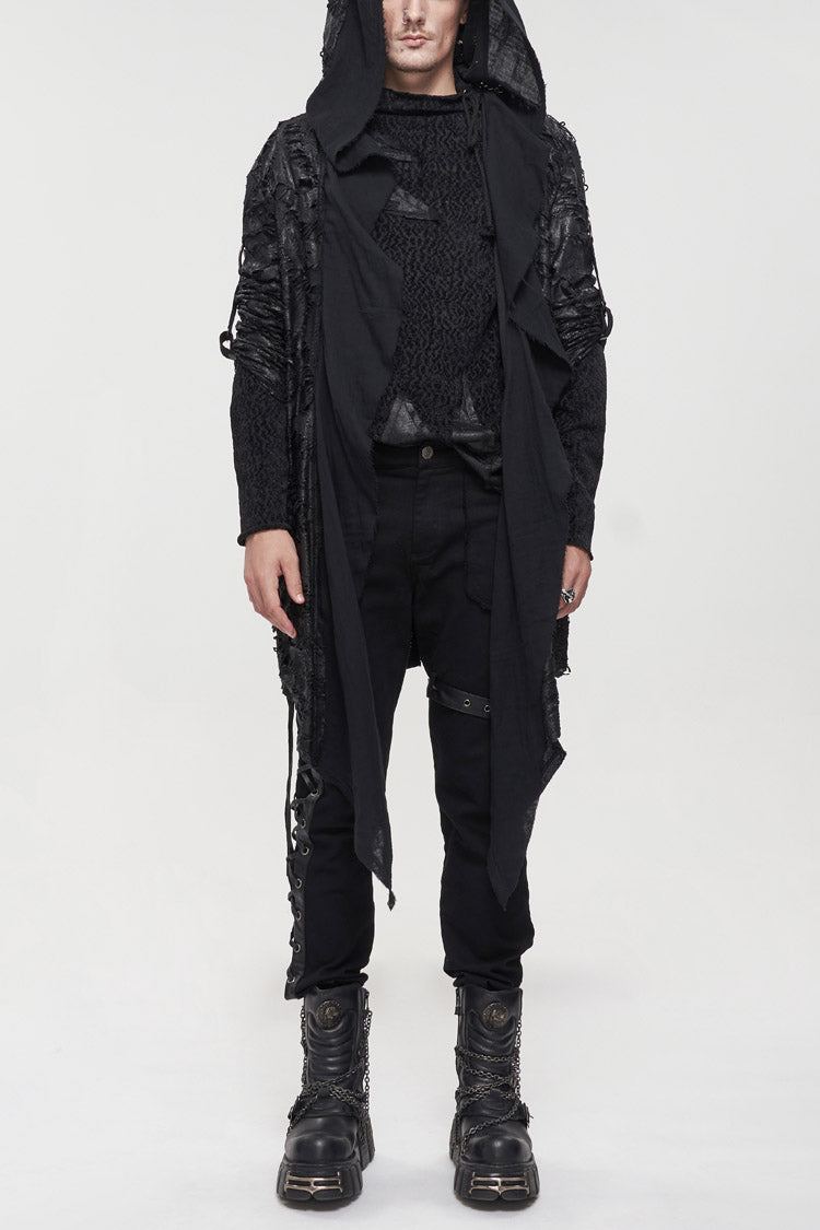 Black Irregular Sharp Corner Hem Tattered Knitted Stitching Design Four Seasons Casual Men's Punk Jacket