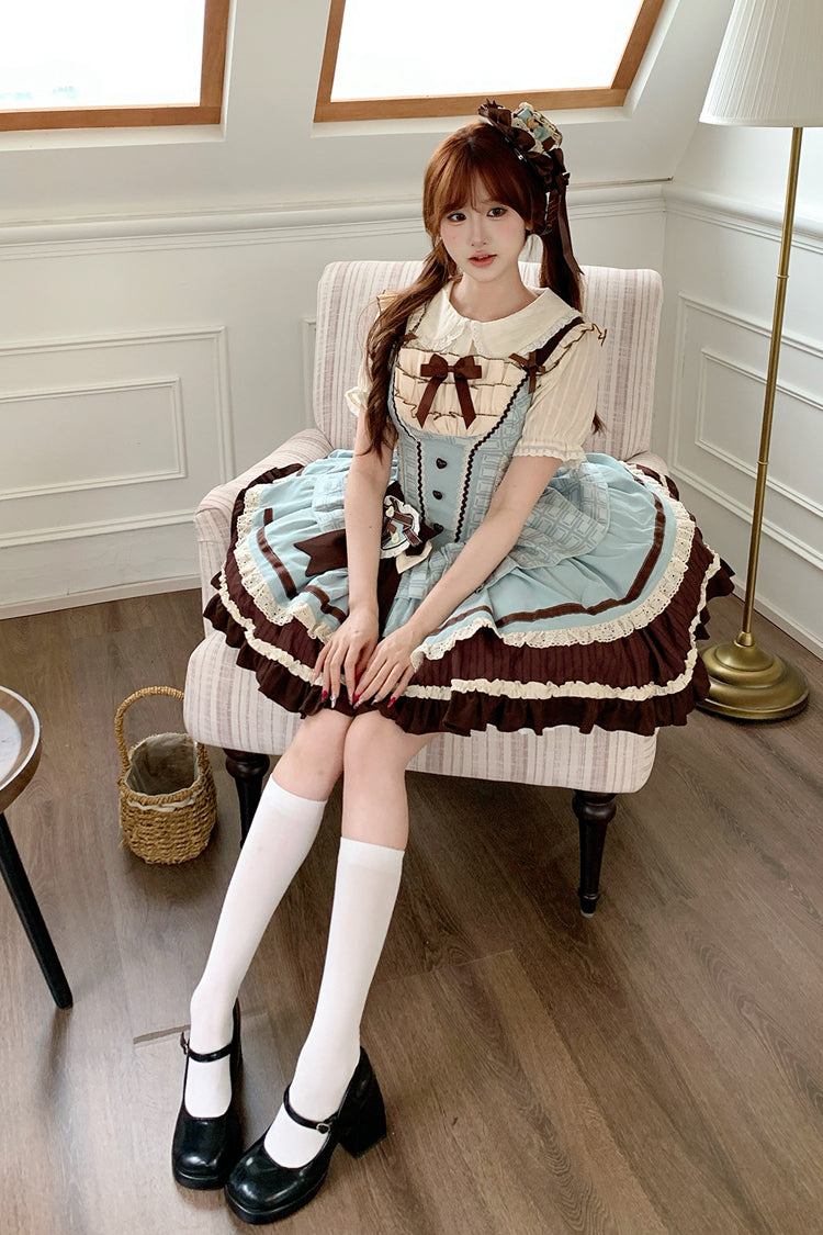 Green/Brown [Mint Chocolate] Sleeveless Triple-Layered Ruffle Bowknot Sweet Lolita Jsk Dress
