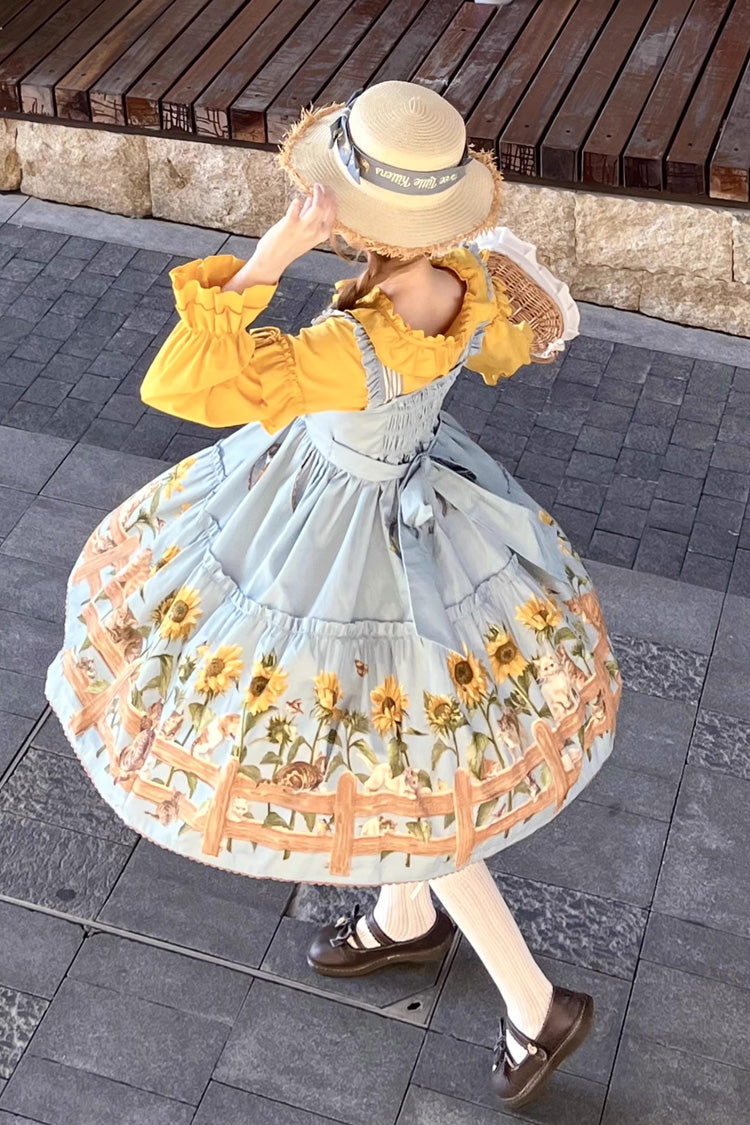 Cat and Sunflower Print Bowknot Sweet Lolita Jsk Dress 2 Colors