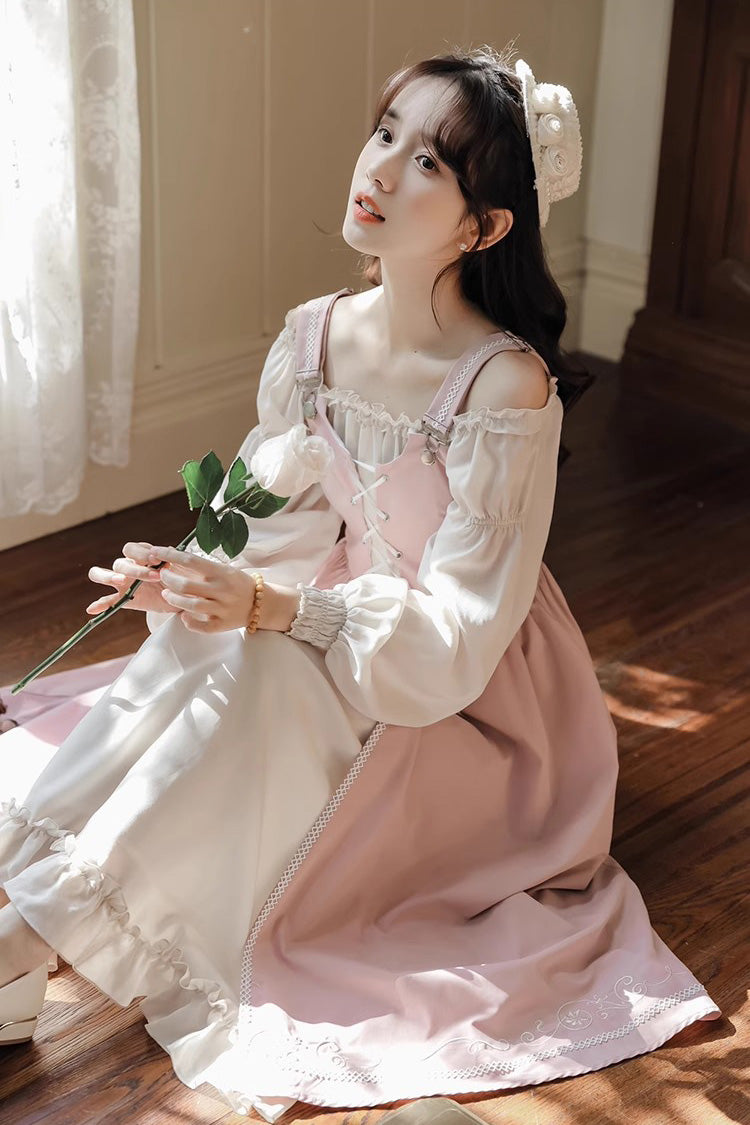 Pink Long Sleeves Ruffle Sweet Elegant Princess Lolita Dress Two Piece Set