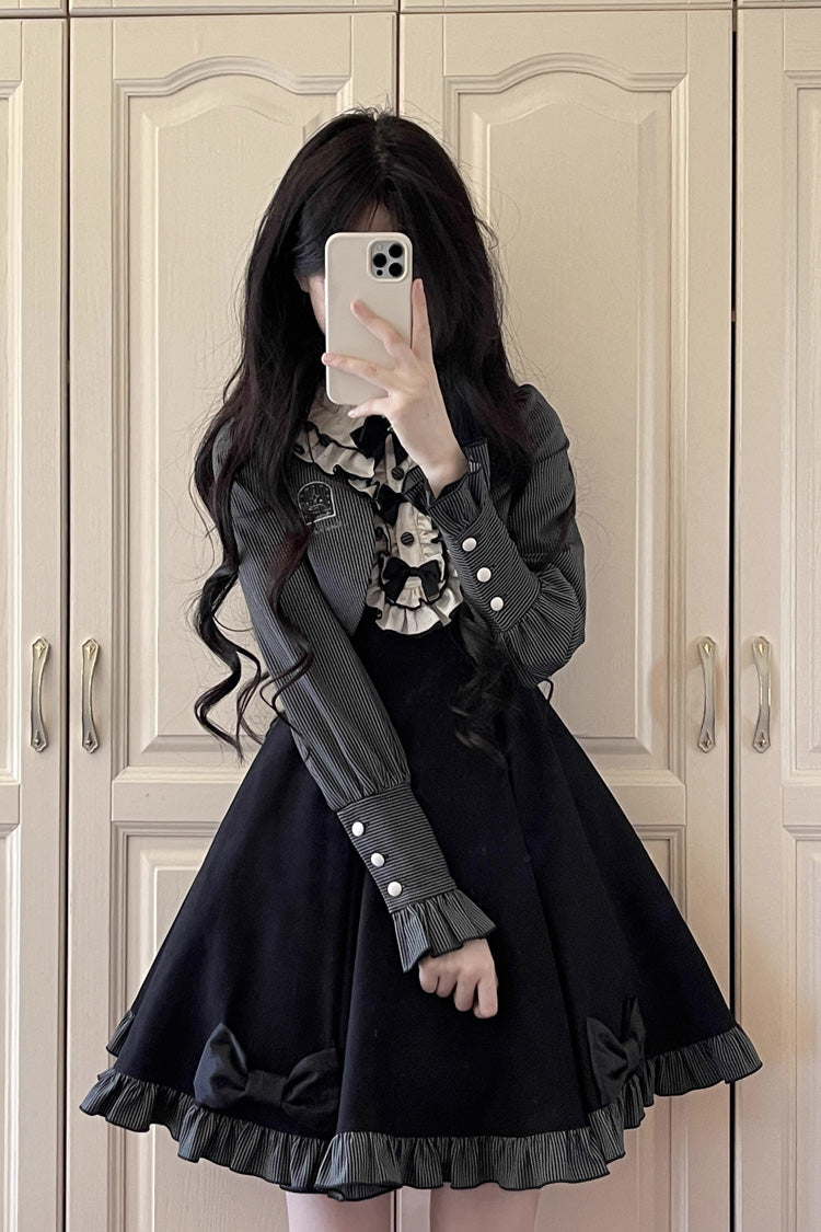 Black Viol Serenade Long Sleeves Bowknot Stitching Sweet Elegant Two Fake Pieces Lolita Dress