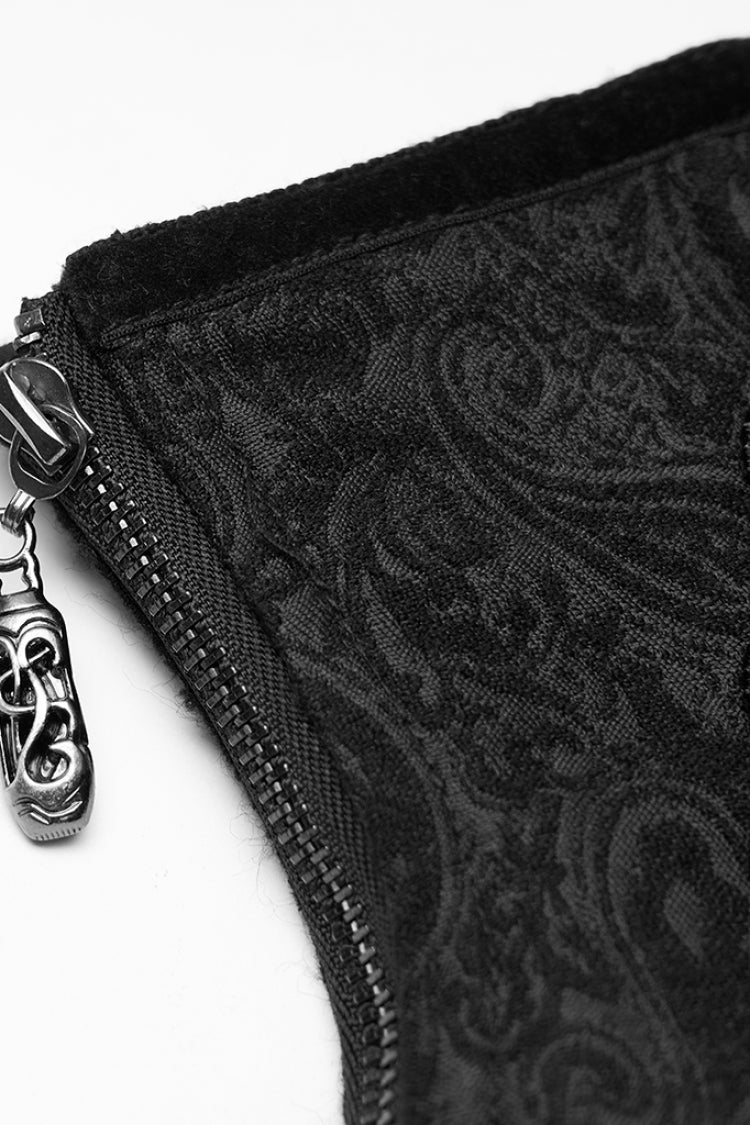 Black Jacquard Side Zipper Lace-Up Women's Gothic Corset