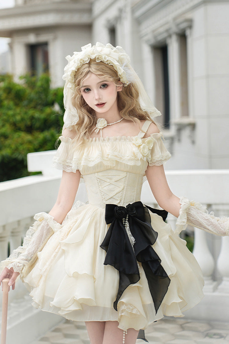 Ivory [Moonlight Variations] Robe Jsk Sweet Lolita sans manches à volants et lacets 