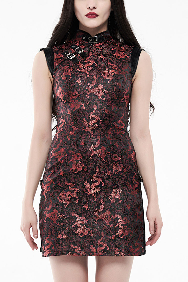 Jacquard Dragon Print Slim Women's Gothic Cheongsam Dress 2 Colors