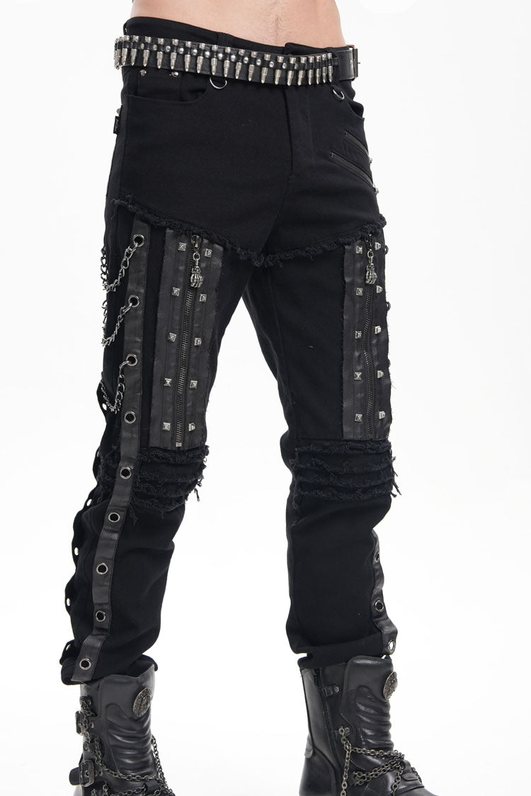 Schwarze Nähte Ösen Ketten Nieten Herren Gothic Hose
