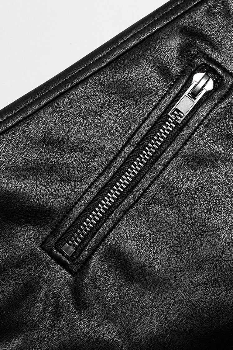 Black Faux Leather Detachable Metal Side Straps Men's Steampunk Pants