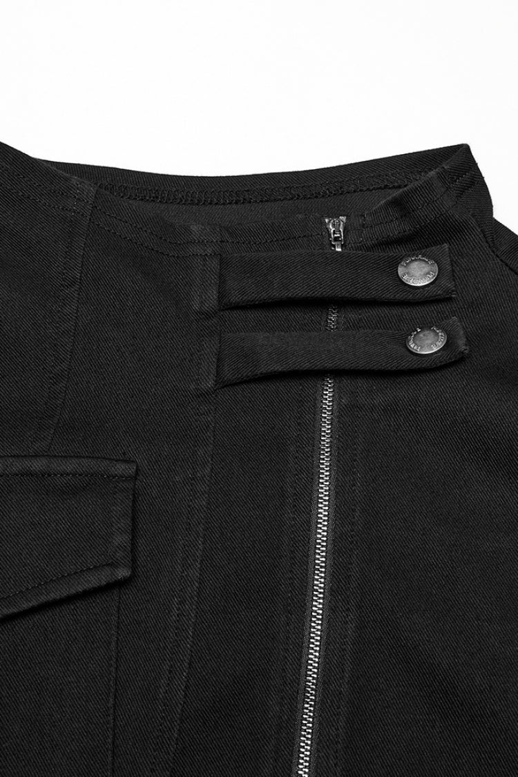 Blouse Punk Homme à Fermeture Éclair Asymétrique, Manches Longues, Col Montant Noir 